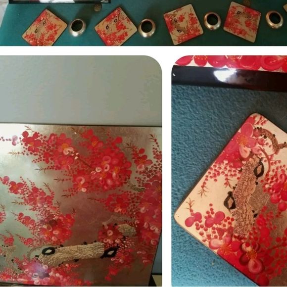 Minh Phuong 24 Piece Japanese Cherry Blossom Place Mat Sets, New, Gold Red - Picture 2 of 14